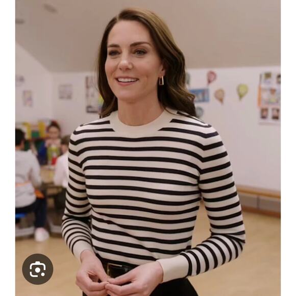 NWT Women's Arket Cotton Crew Neck Striped Sweater Jumper size L Kate Middleton - Picture 1 of 8